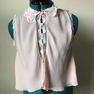 Delicates pink sheer top with lacy embroidery M